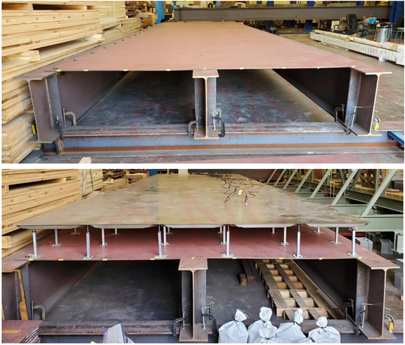 FastFloor Commercial specimen showing (top) the base module and (bottom) the module with the raised floor installed