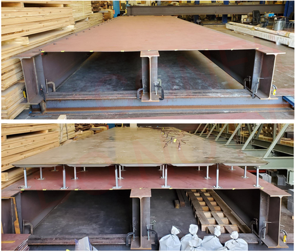 FastFloor Commercial specimen showing (top) the base module and (bottom) the module with the raised floor installed 